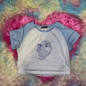 Blue Butterfly Cropped Tee Shein